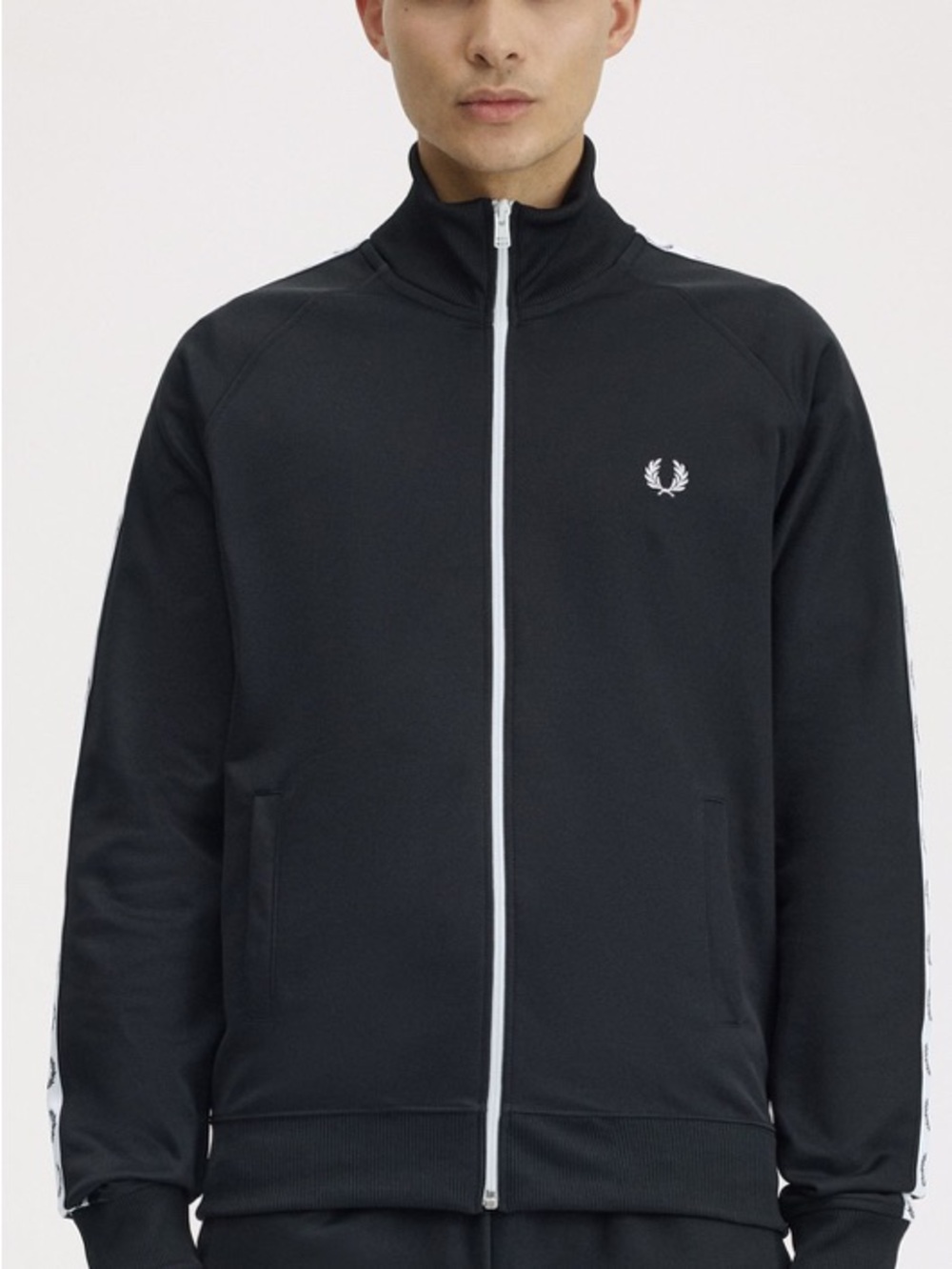 Fred Perry Black Track Jacket with White Zip and Laurel #12